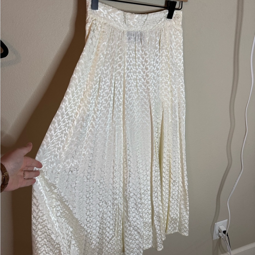 Vintage Carol Anderson Ivory Jacquard Midi Skirt Cottagecore Small USA